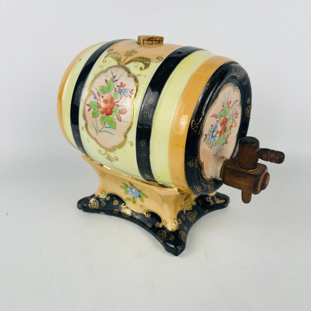 Moriyama Japan Hand Painted Porcelain Liquor / Sake Ceramic Barrel